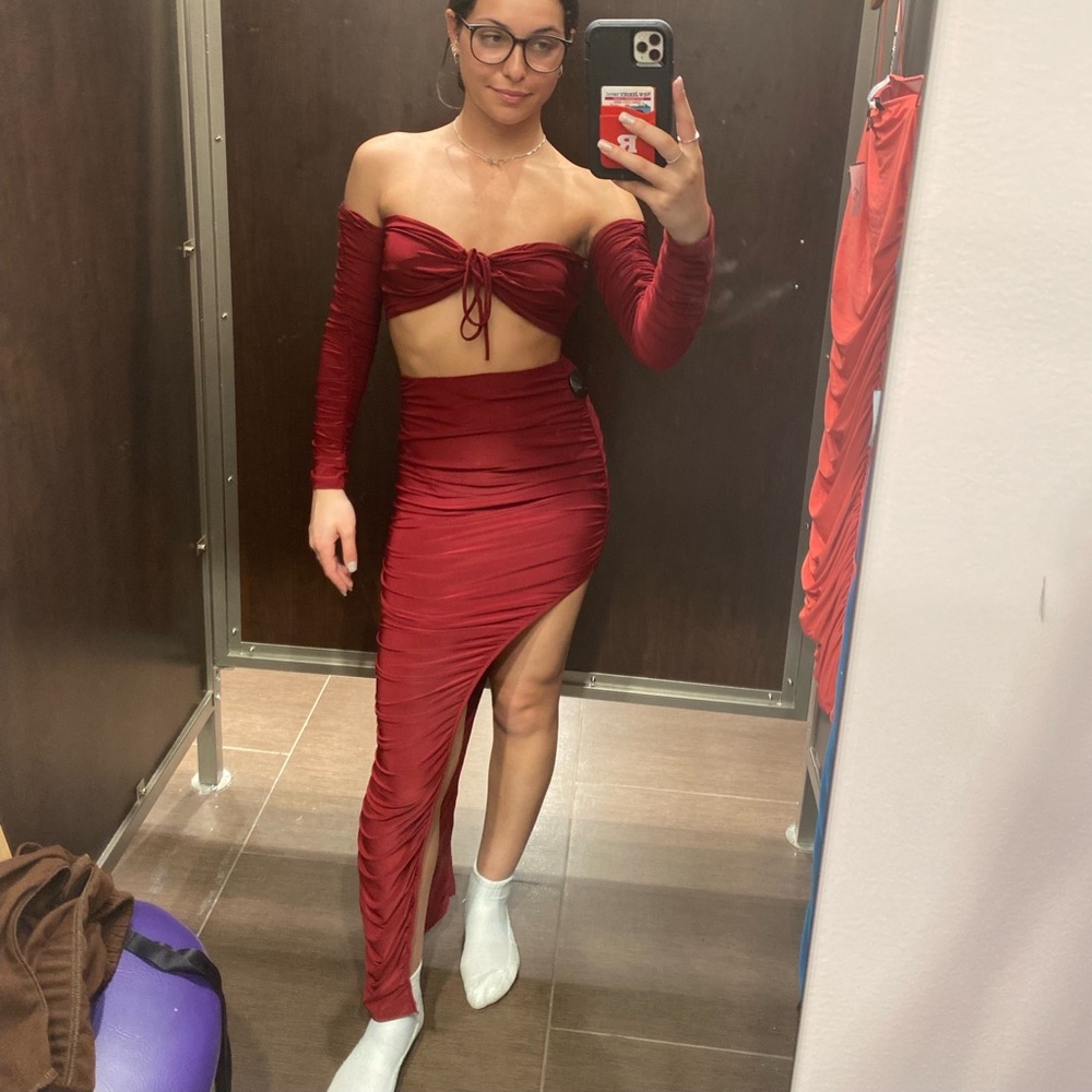windsor high low slit leg red dress SKIRT